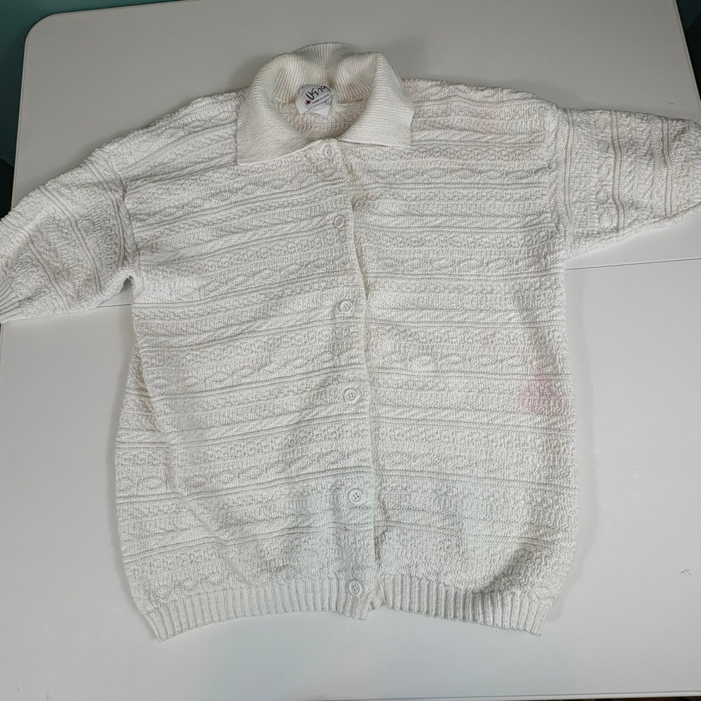 Vintage Vera Neumann Textured Knit Collared Sweater USA Ladybug Tag L